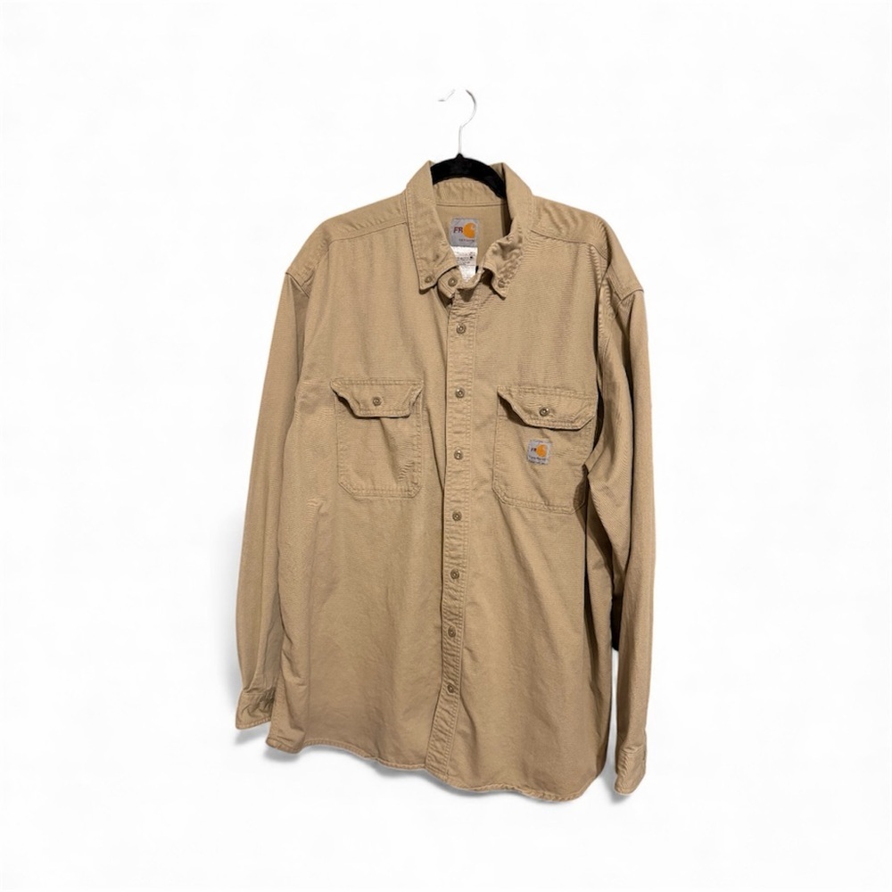 Carhartt  Fire Retardant Men's Casual Button Down in Tan 2XL work shirt. - Picture 3 of 7